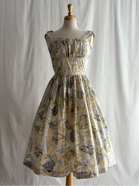 Vintage 1960s BOBBIE BROOKS Pastel Sketch Print Dress / 25 waist
